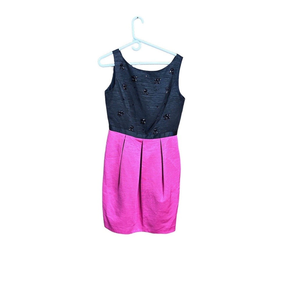Eliza J Black Black & Pink Sleeveless Pleated Fit and Flare Dress Size 12